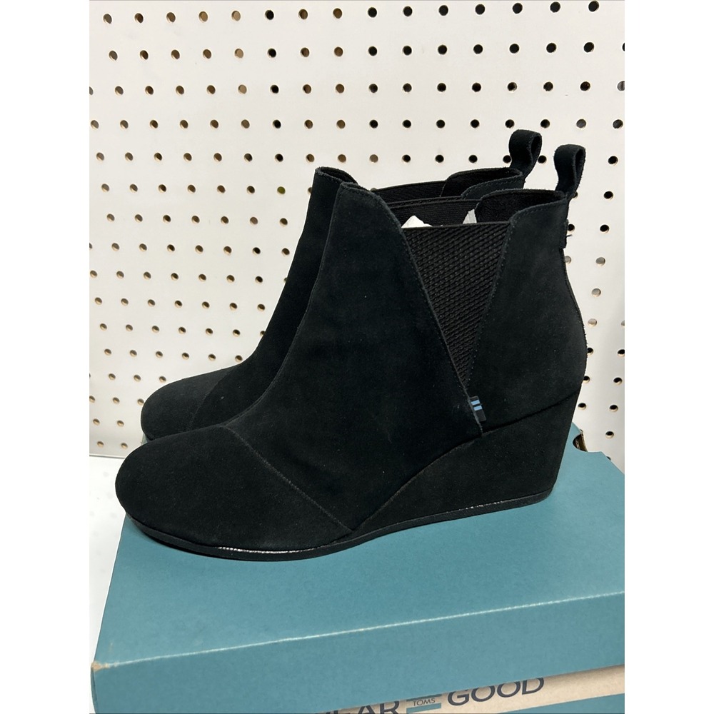 Toms Bailey Wedge Ankle Bootie Suede Black Women's Size 10